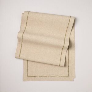 Embroidered Border Standard Table Runner Natural/Green - Hearth & Hand Magnolia